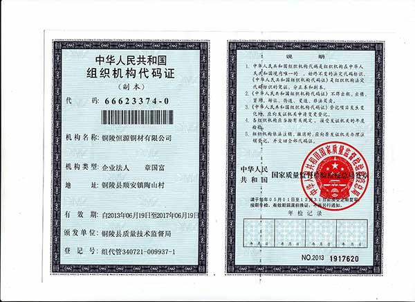 Organizational Code Certificate